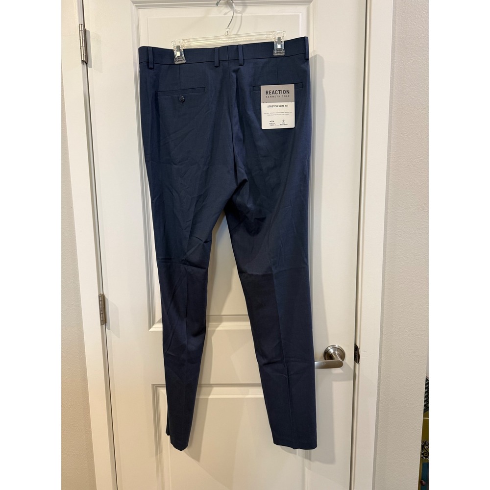 Kenneth Cole Reaction Mens Stretch Slim Fit Pants Blue Chambray 34x34 NWT - Picture 2 of 6
